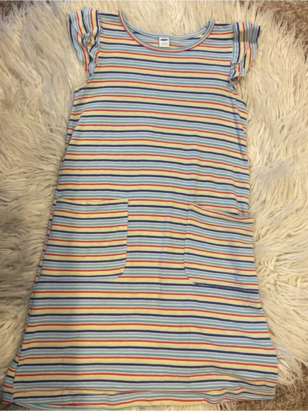 Old Navy Girls' size 10/12 Multi-Color Striped Pocket Dress summer play dress